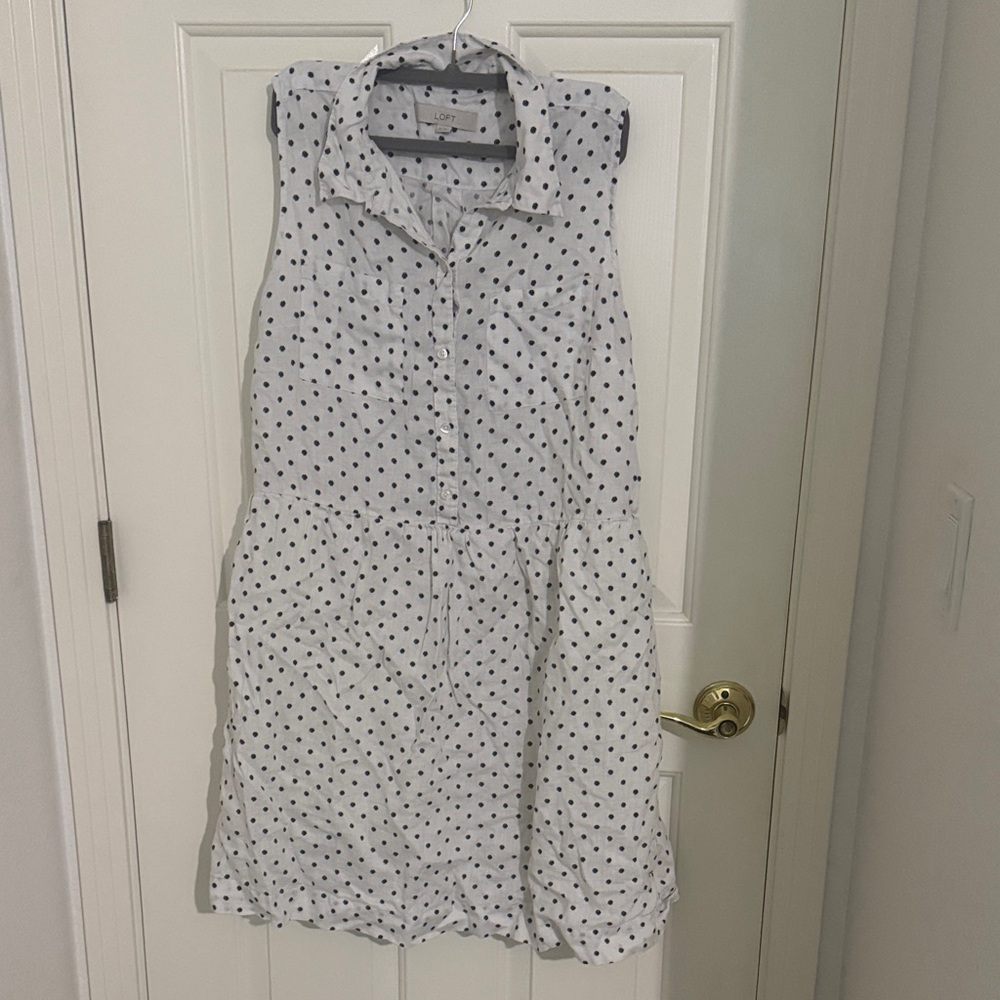 LOFT Linen Polka Dot Sleeveless Dress - Picture 3 of 6